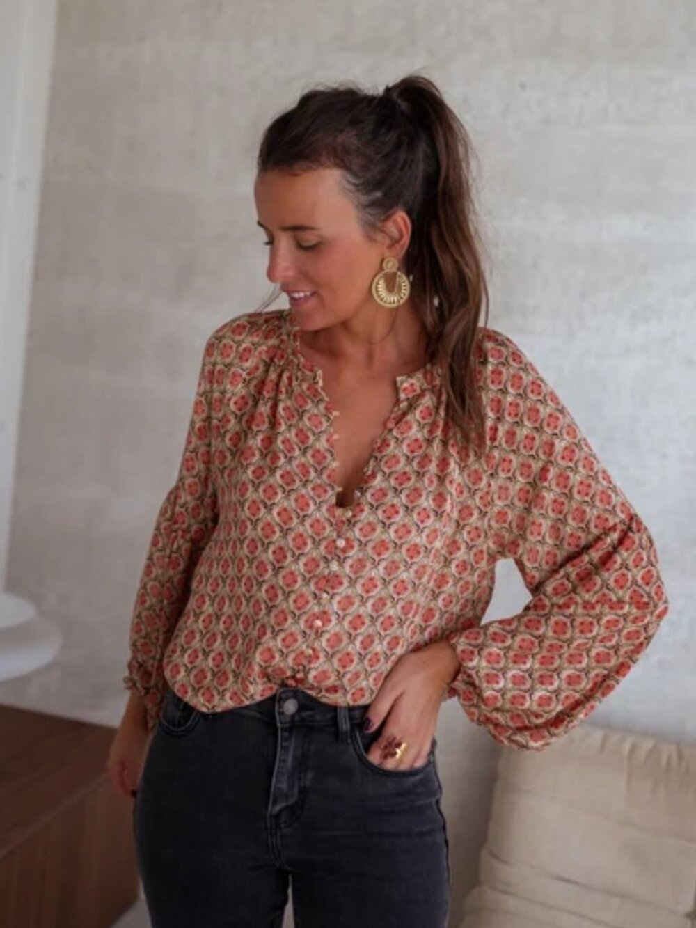 Easy Clothes Patterned Tiffany Blouse M/L